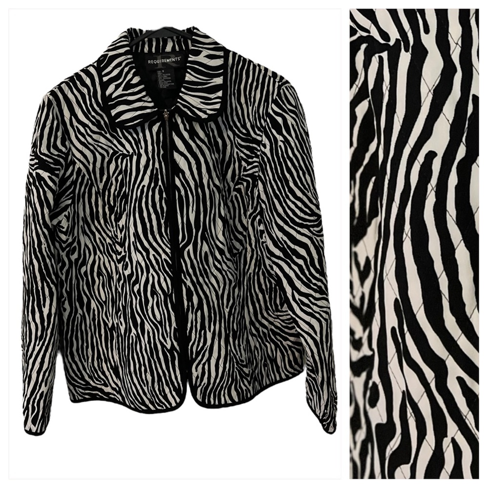 🥳 2 for $15 🥳 Requirements Quilted Zebra Animal Print Jacket Blazer Sz S - Picture 1 of 5